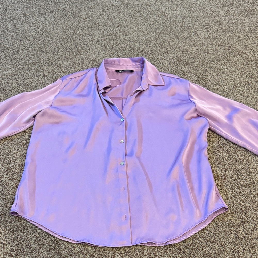 Zara Lavender Silk Button-Up